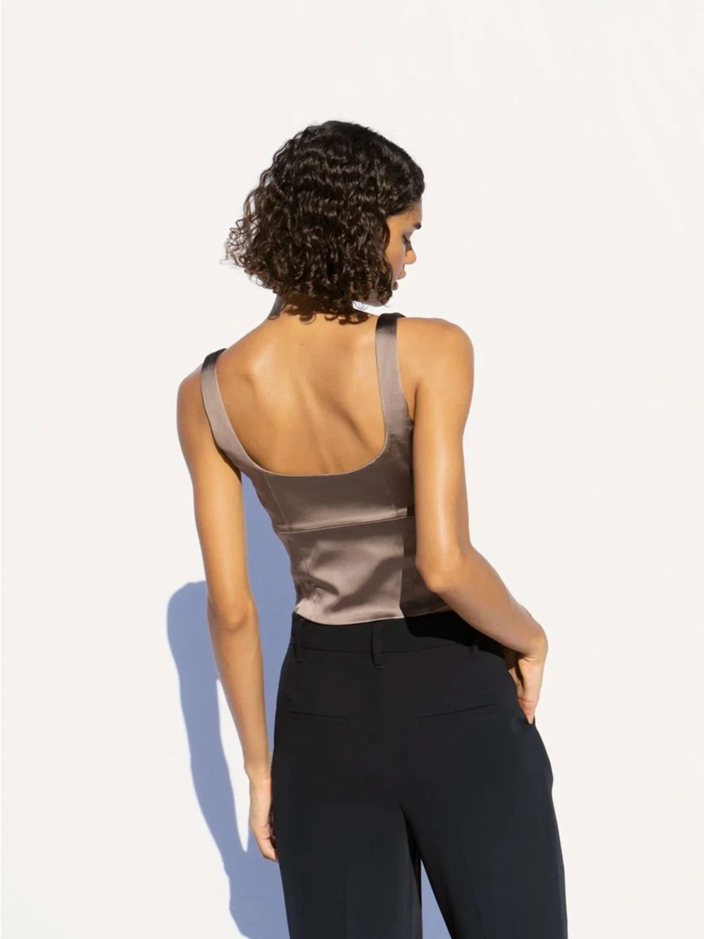 Aritzia Wilfred Bronze Shine Bustier Cropped Satin Like Top ($88) - Picture 4 of 13